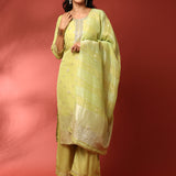 Pista Green Tissue Hand Embroidered three Piece suit set