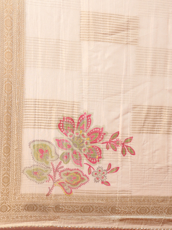 Gold Beige Tissue Aplique work three piece suit set