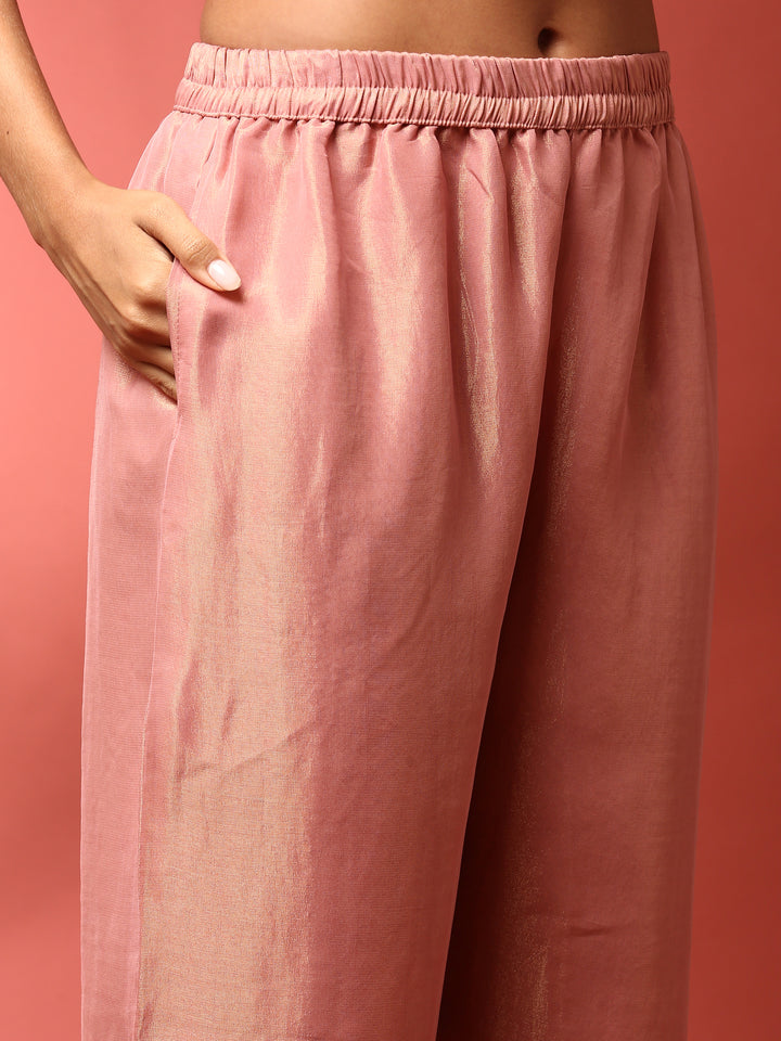 Onion pink tissue hand embroidered three piece suit set