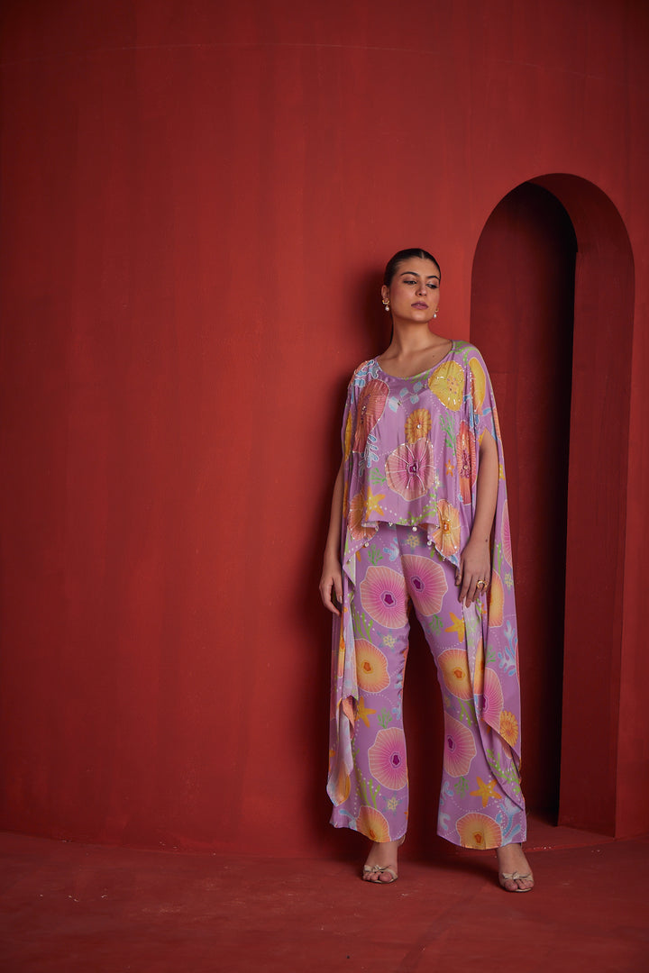 Neerus Pink crepe co-ord set - side view