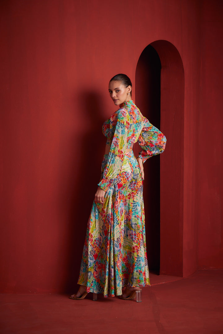 Neerus Multi chinon printed co-ord set - detail view 1