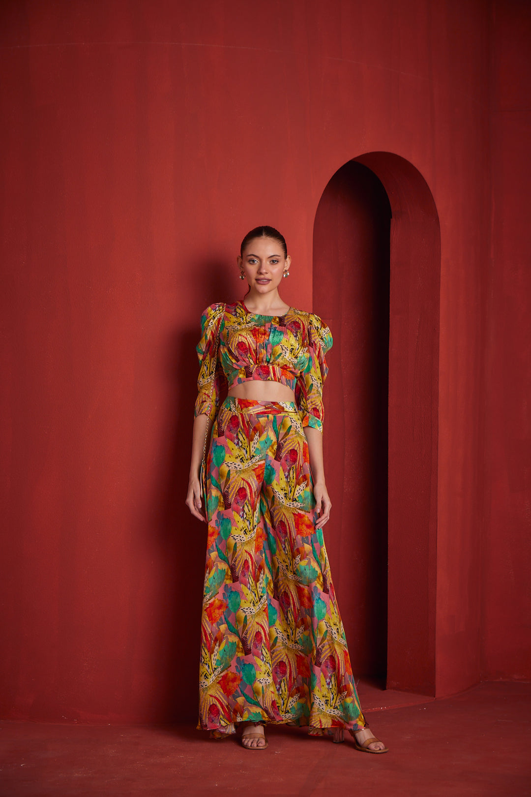 Neerus Womens Yellow Color Crepe Fabric Co-Ords Set