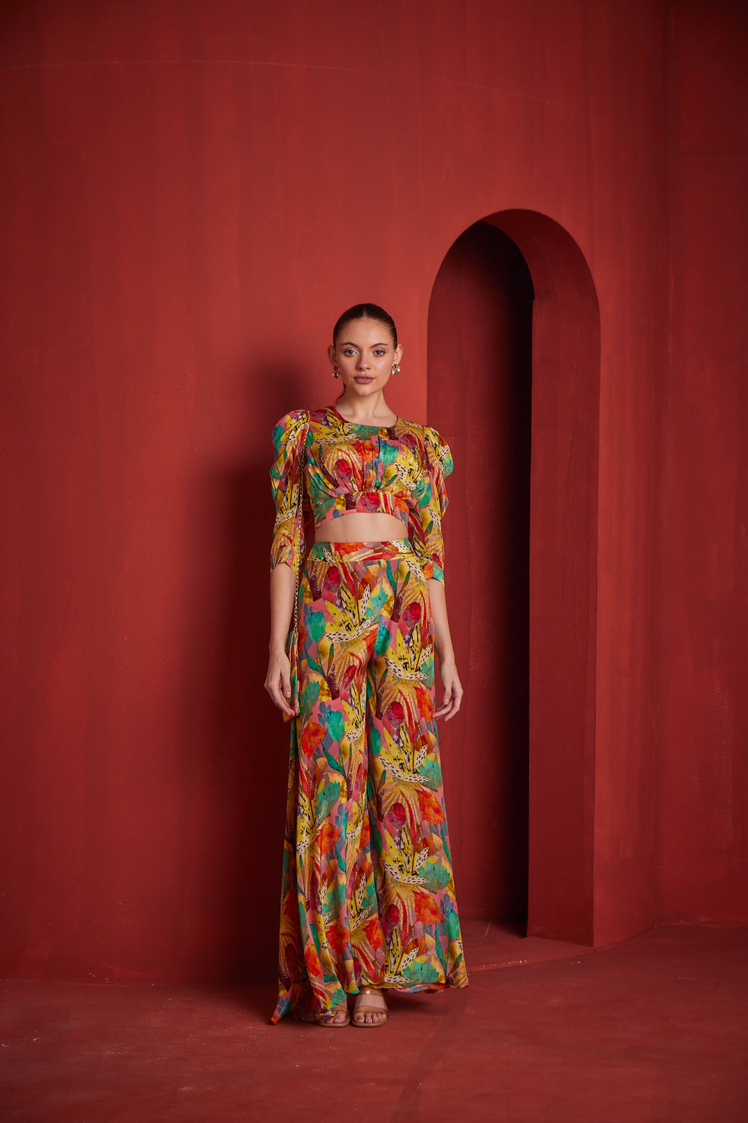 Neerus Womens Yellow Color Crepe Fabric Co-Ords Set