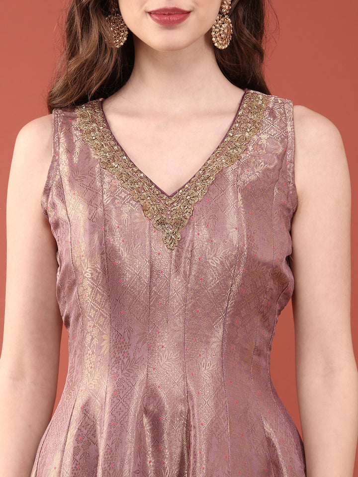 Lavender Banaras Silk Anarkali Set