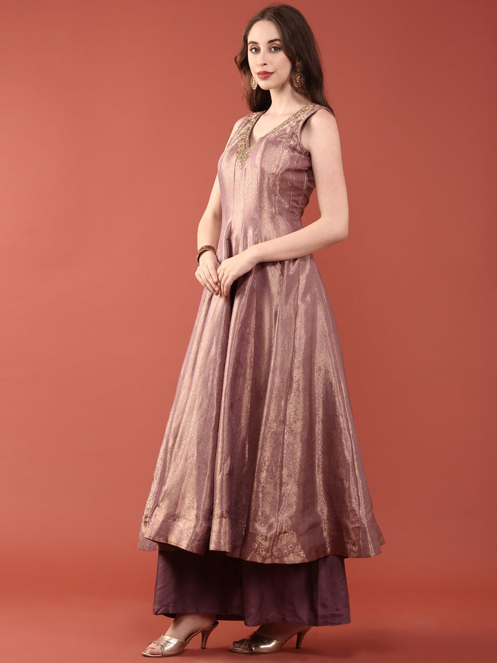 Lavender Banaras Silk Anarkali Set