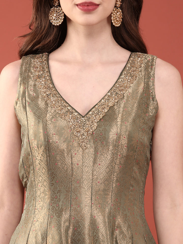 Sea Green Banaras Silk Anarkali Set