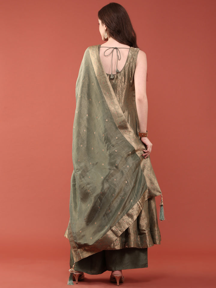 Sea Green Banaras Silk Anarkali Set