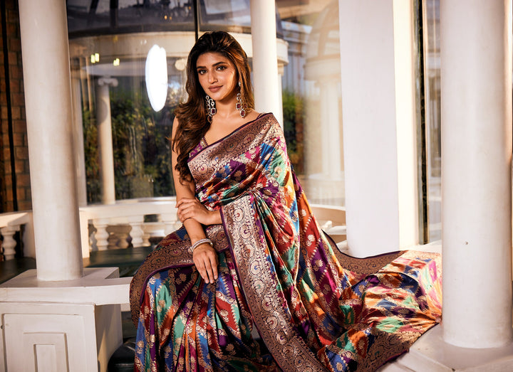 Neerus Multicolor Ethnic Motifs Banaras Silk Saree