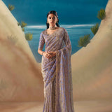 Lilac Tissue Saree With Heavy Hand Embroidery Work