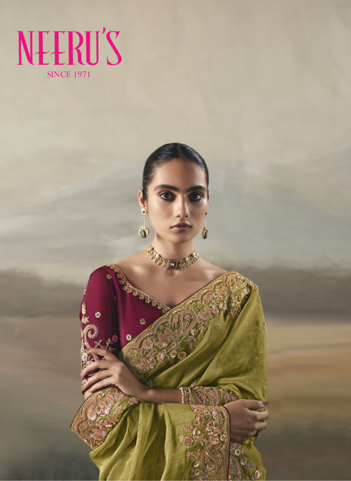 Mehadi Green Tissue Hand Embroirdery Saree