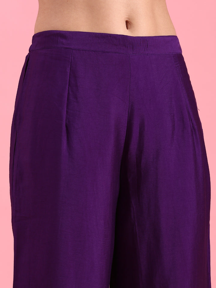 Purple Silk Weaving Long Kali With Palazzo