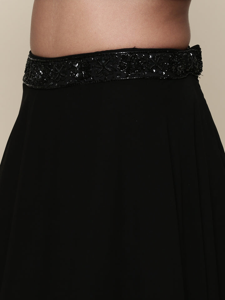 Geogette black embroidered crop top and palazoo set