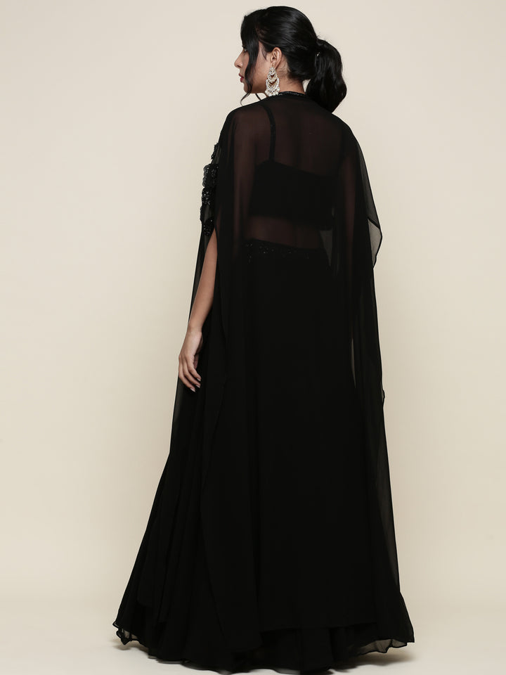 Geogette black embroidered crop top and palazoo set