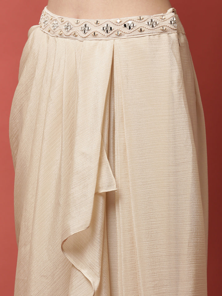 Cream Handwork Blouse Skirt Set With Jacket