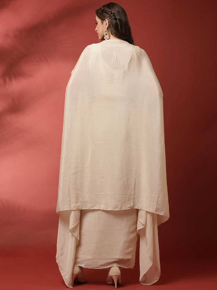 Cream Handwork Blouse Skirt Set With Jacket