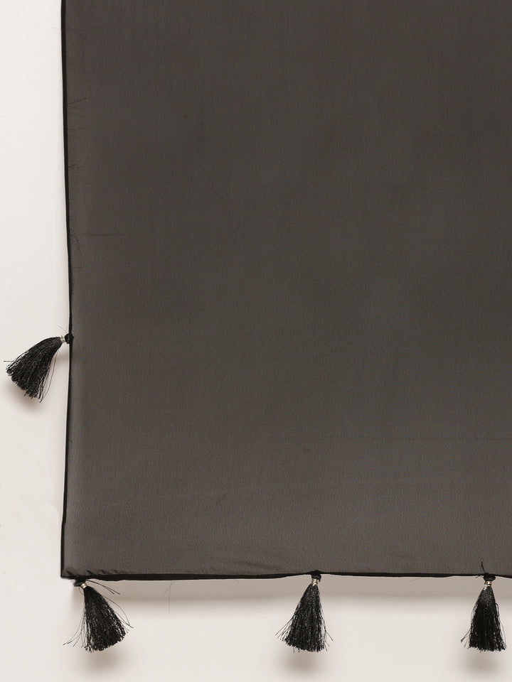 Black Geogrettte Palazoo Set With Embroiderey