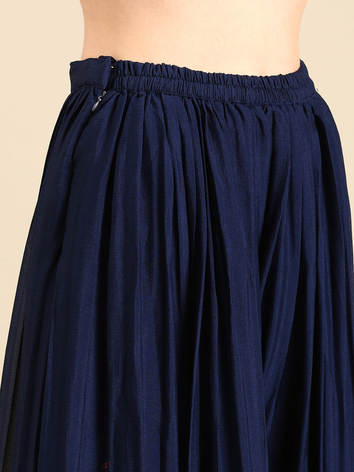 Teal Blue Chinon Fabric Embroiderey Kali Palazoo With Front Slit