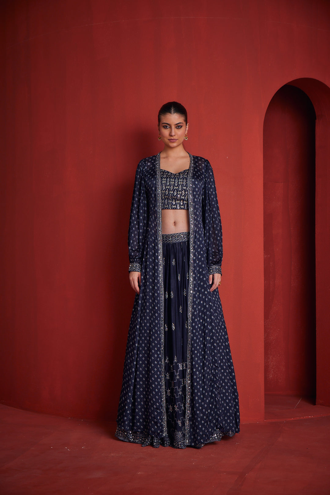 Neerus Blue Crepe Fusion Suit Set - detail view 1