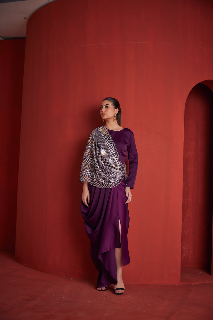 Neerus Womens Wine Color Lycra Fabric Fusion Set