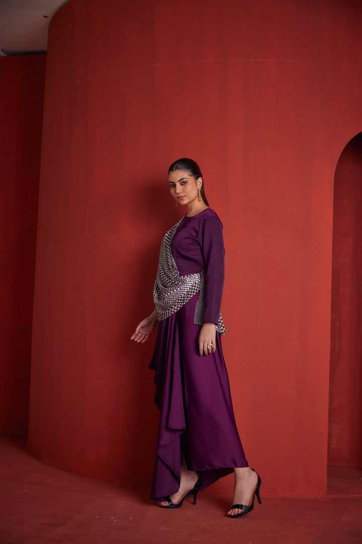 Neerus Womens Wine Color Lycra Fabric Fusion Set