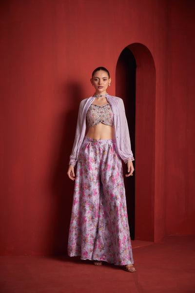 Neeru's Womens Lilac Color Crepe Fabric Fusion Set