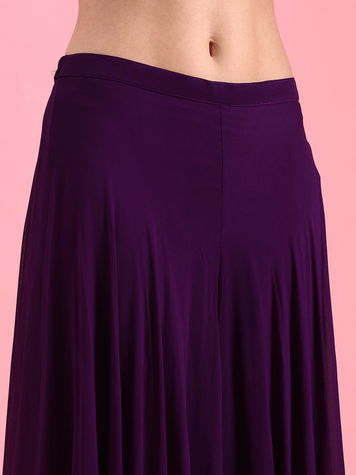 Purple Georgette Embroidered Jacket Set With Crop Top