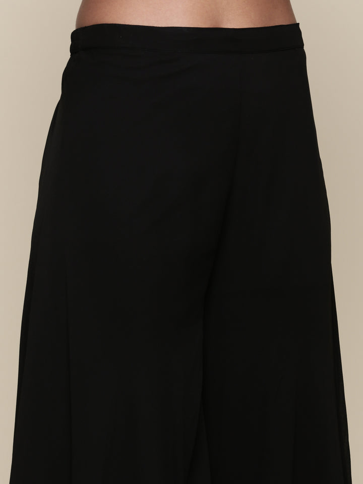 Black georgette embroidered crop top jacket and palazzo set