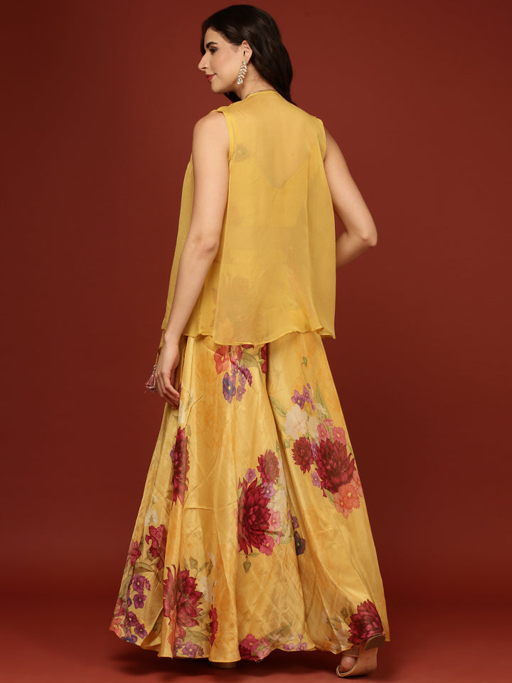 Yellow Organza Crop Top Palazzo Set