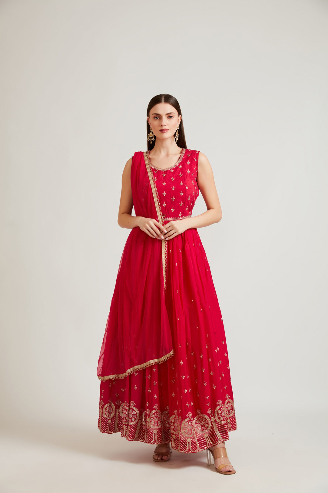 Neerus Rani Color Chiffon Fabric Anarkali Suit Set