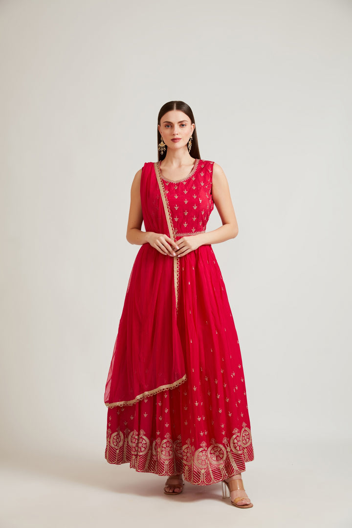 Neerus Rani Color Chiffon Fabric Anarkali Suit Set