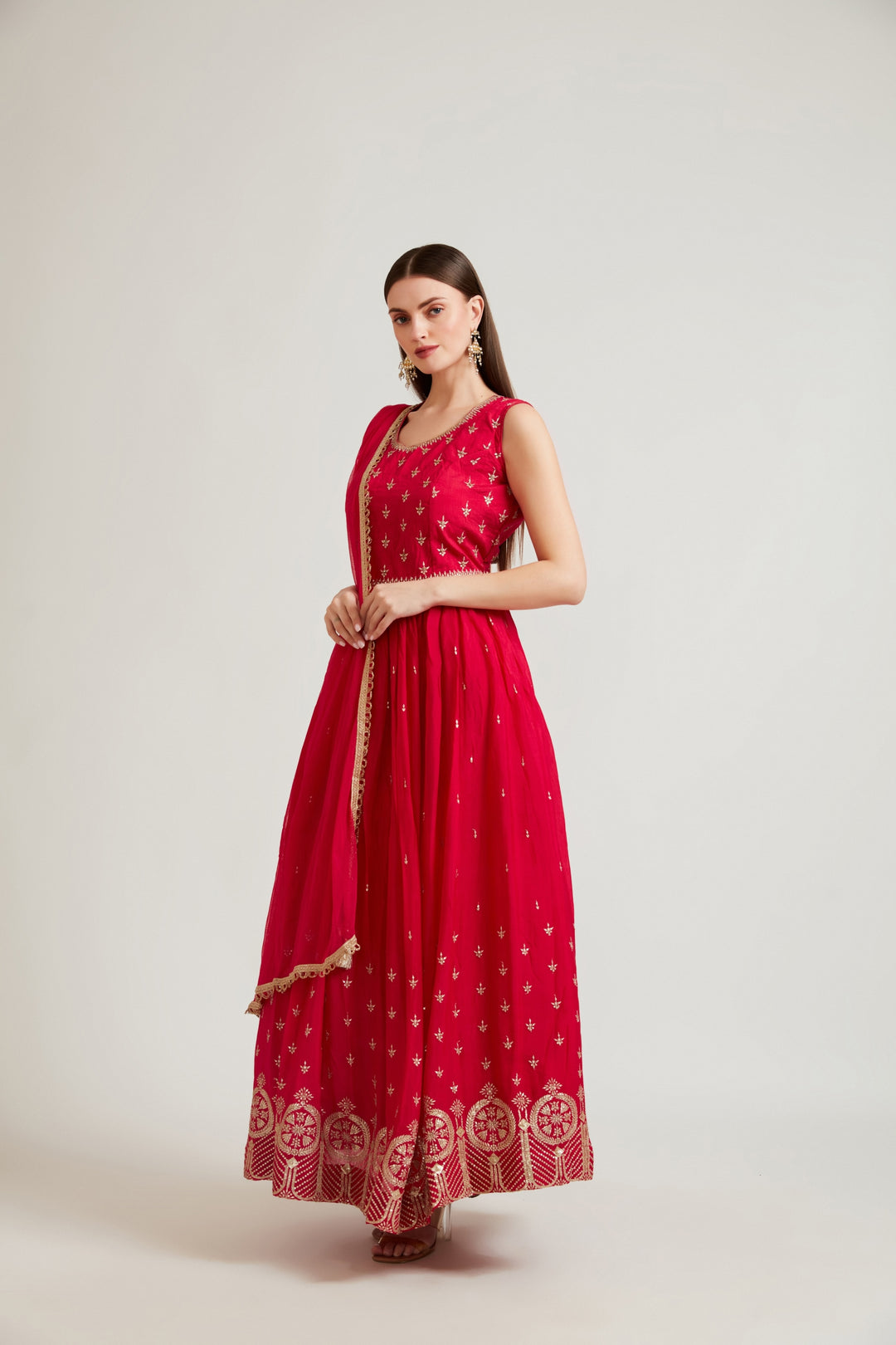 Neerus Rani Color Chiffon Fabric Anarkali Suit Set