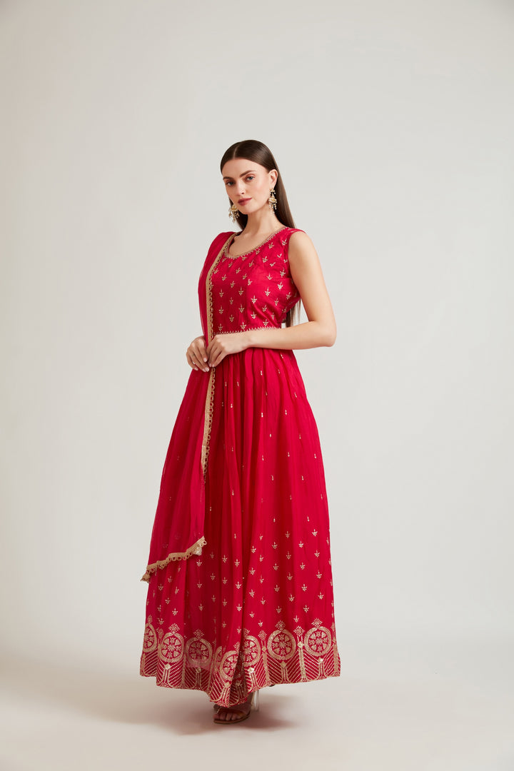 Neerus Rani Color Chiffon Fabric Anarkali Suit Set