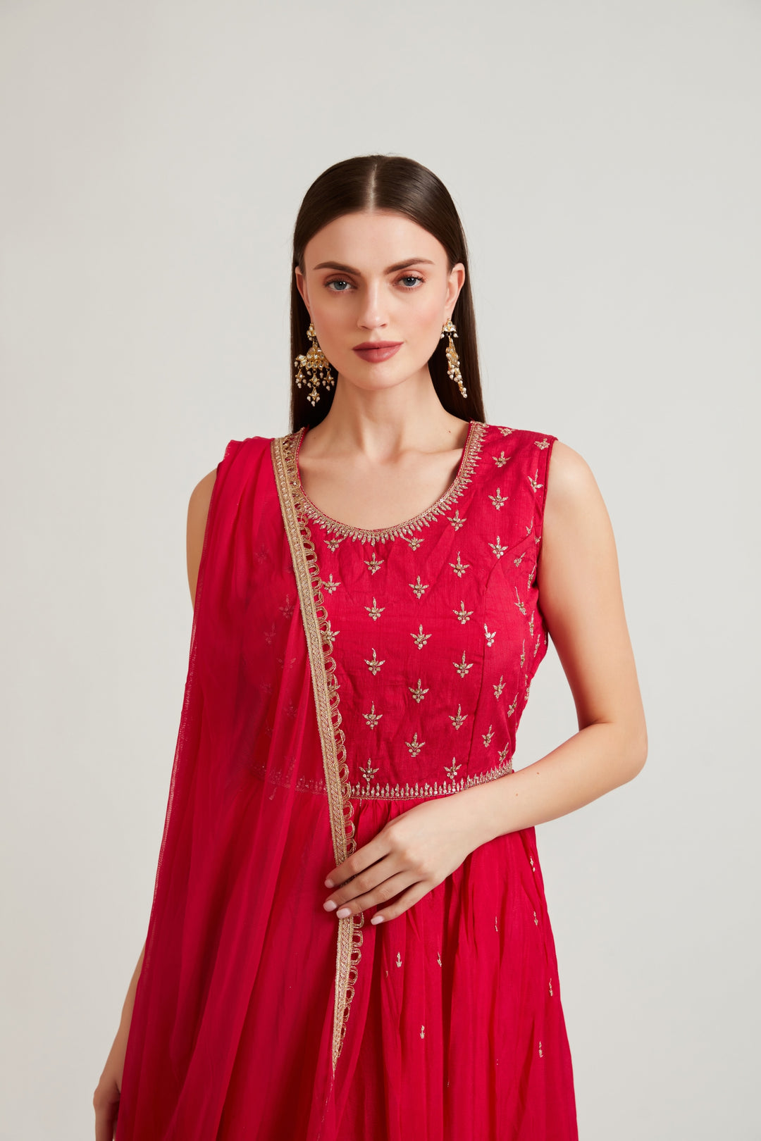 Neerus Rani Color Chiffon Fabric Anarkali Suit Set