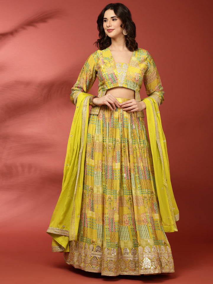 Variyali Green Crepe Printed Ghagra Set