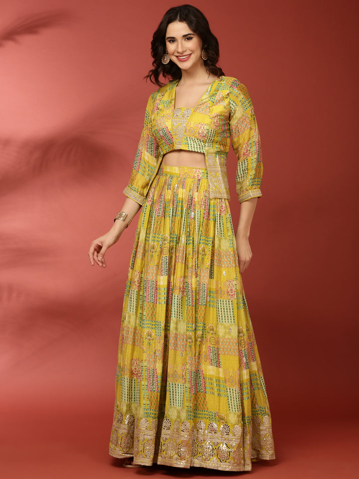 Variyali Green Crepe Printed Ghagra Set