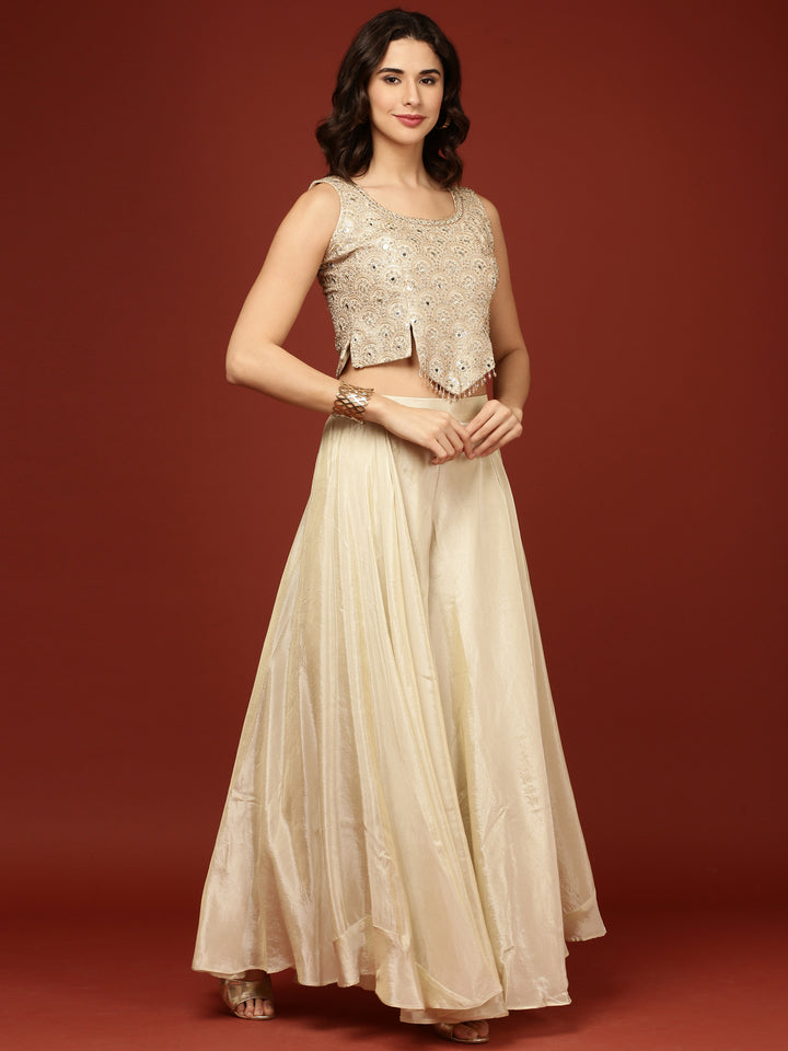Beige Tissue Crop Top Palazzo Set