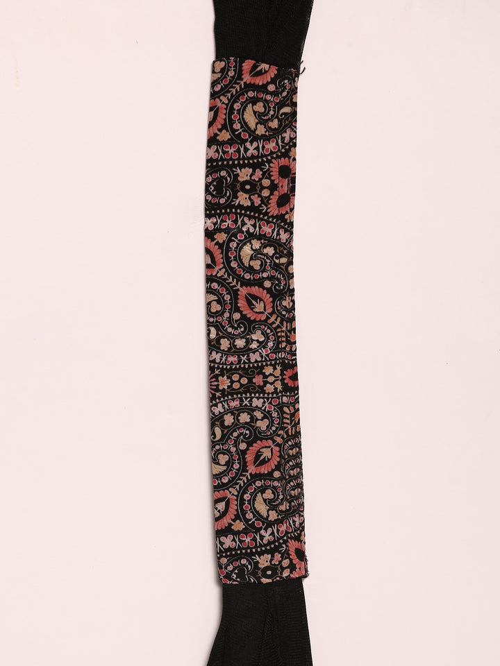 Black Silk Heavy Embroidery Crop Top With Palazzo