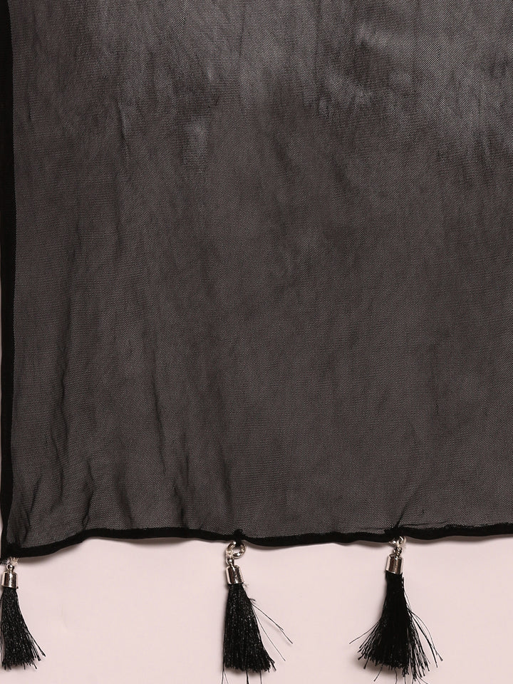 Black Silk Heavy Embroidery Crop Top With Palazzo