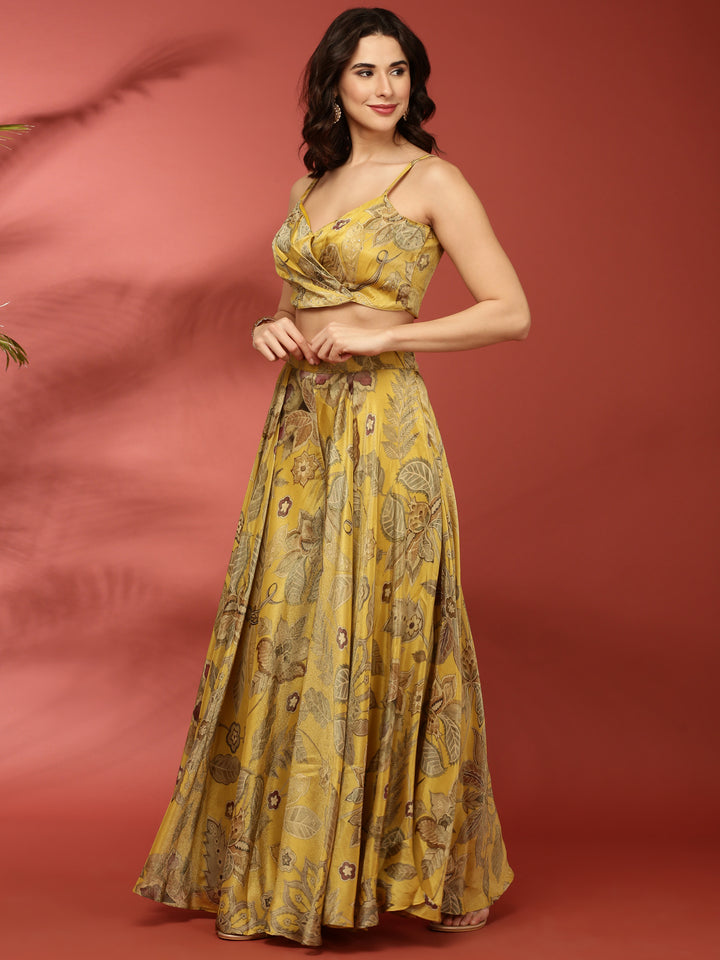 Variyali Green Organza Crop Top Palazzo Set