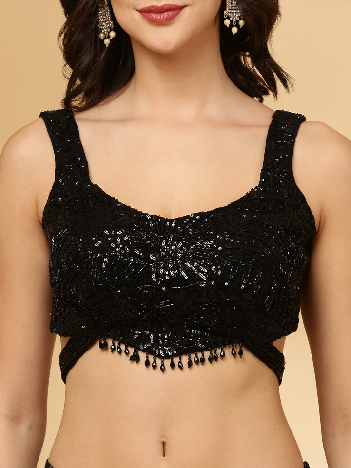 Black Tissue Drape Saree With Belt