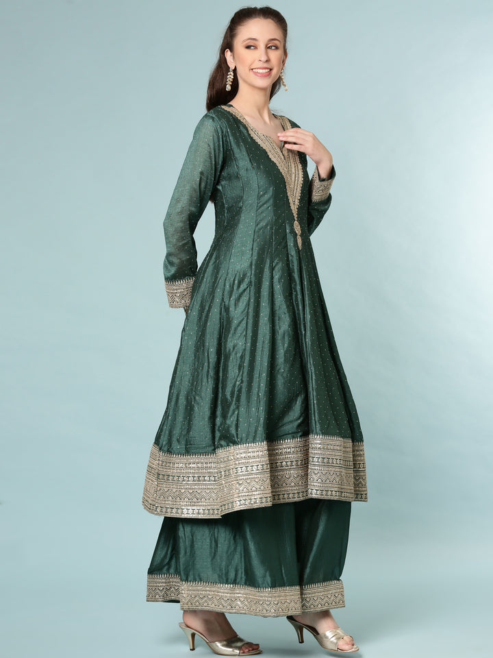 Green Silk Anarkali Set