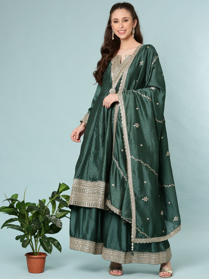 Green Silk Anarkali Set