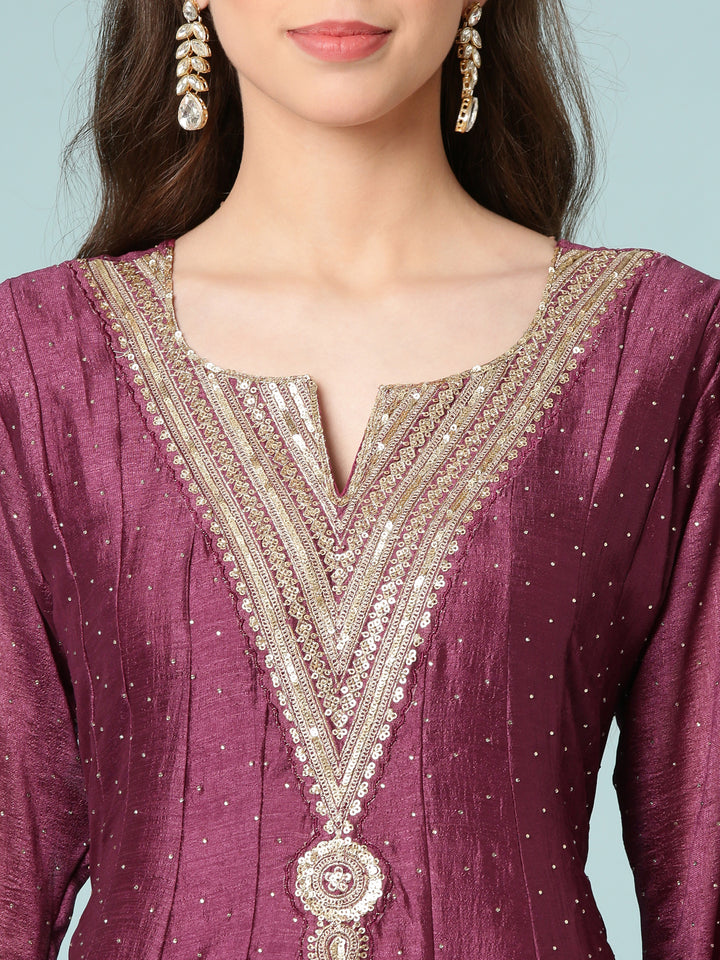 Wine Silk Anarkali Set