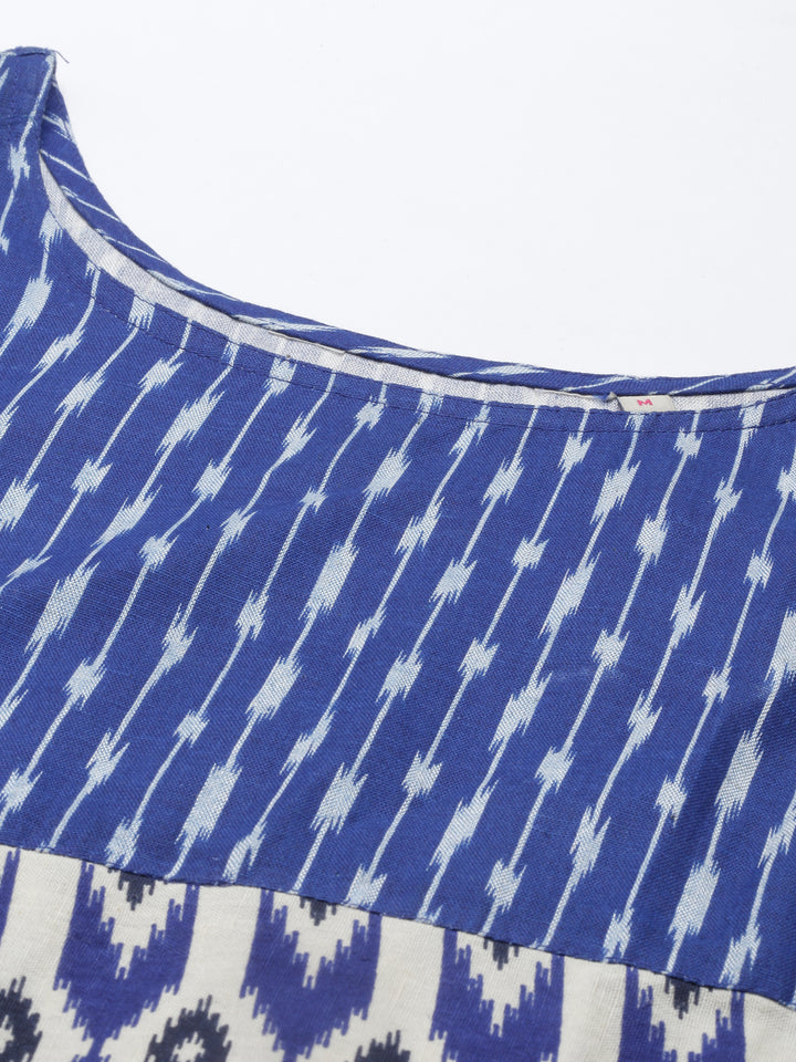 Neerus Blue Chanderi Ikat Printed Kurti - detail view 2