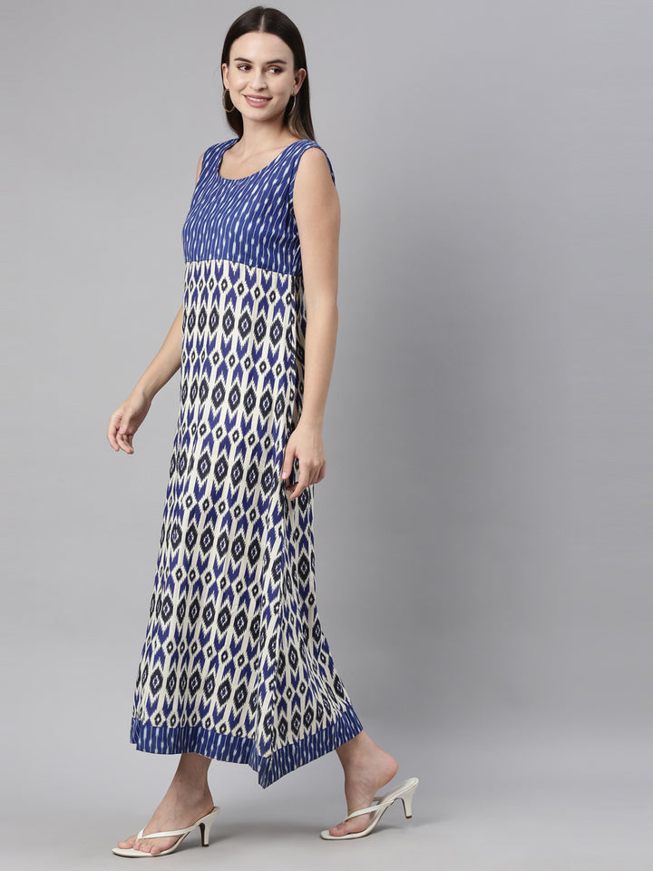 Neerus Blue Chanderi Ikat Printed Kurti - side view