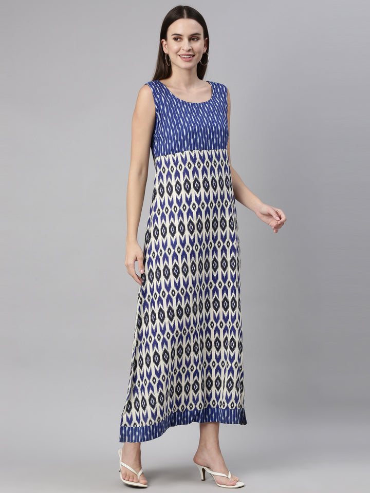 Neerus Blue Chanderi Ikat Printed Kurti - back view