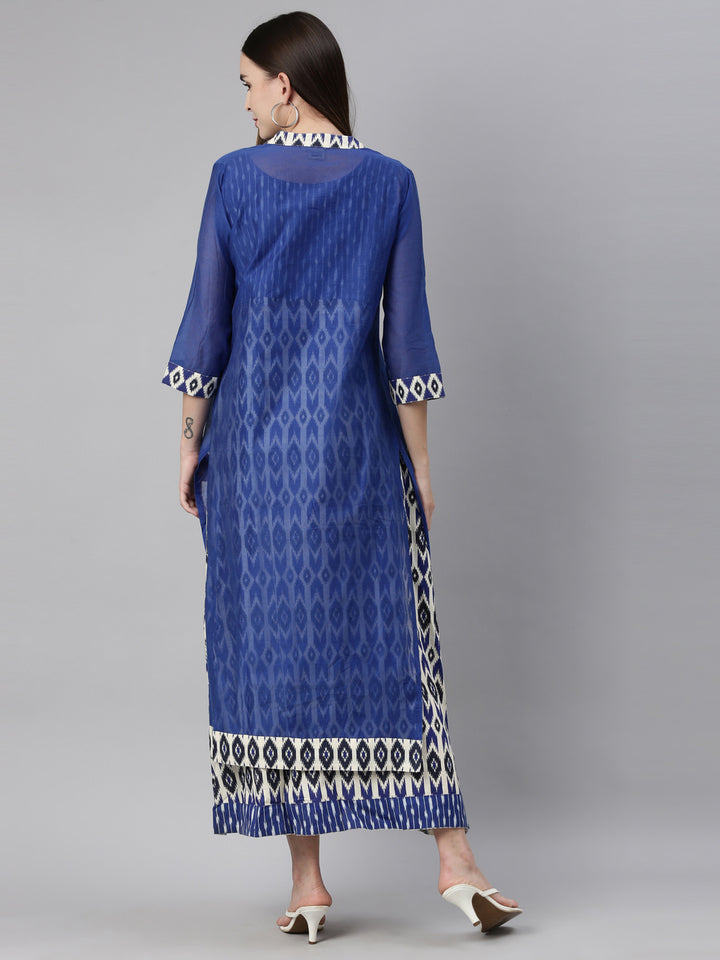 Neerus Blue Chanderi Ikat Printed Kurti - detail view 1