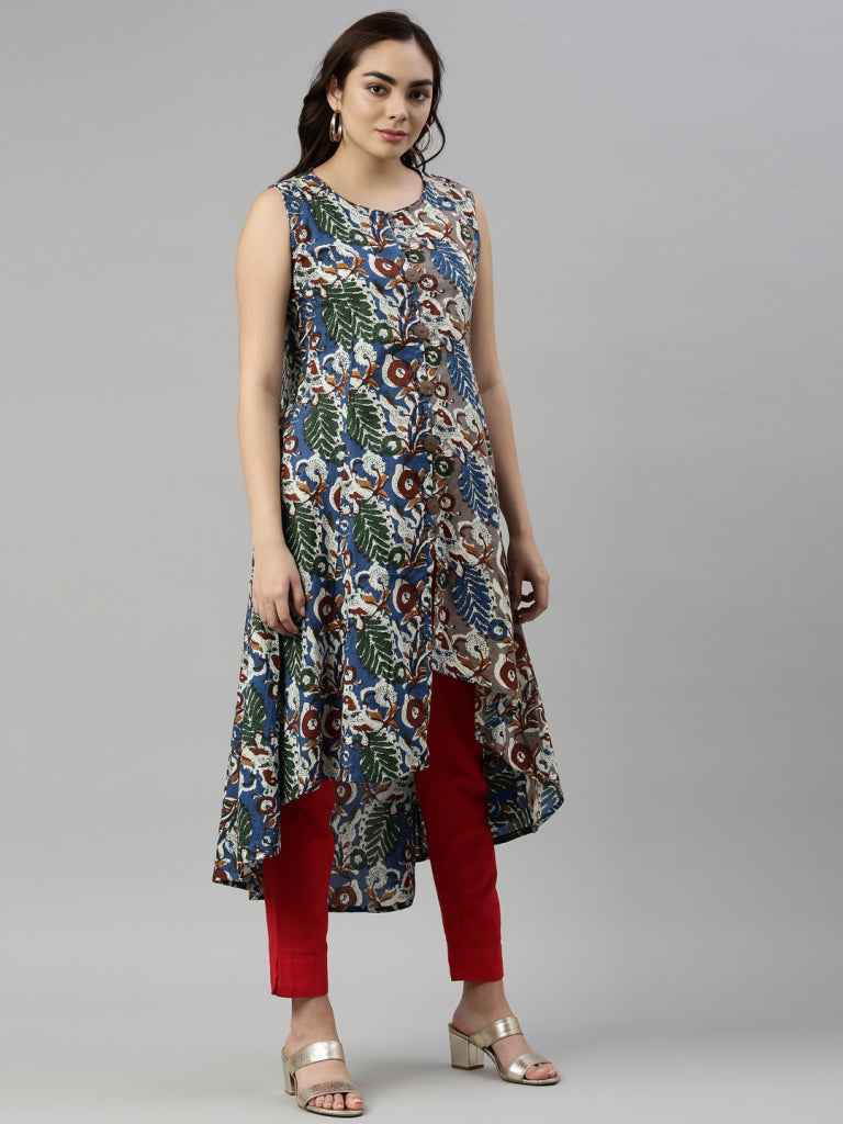 Neerus Blue floral printed kurta - side view