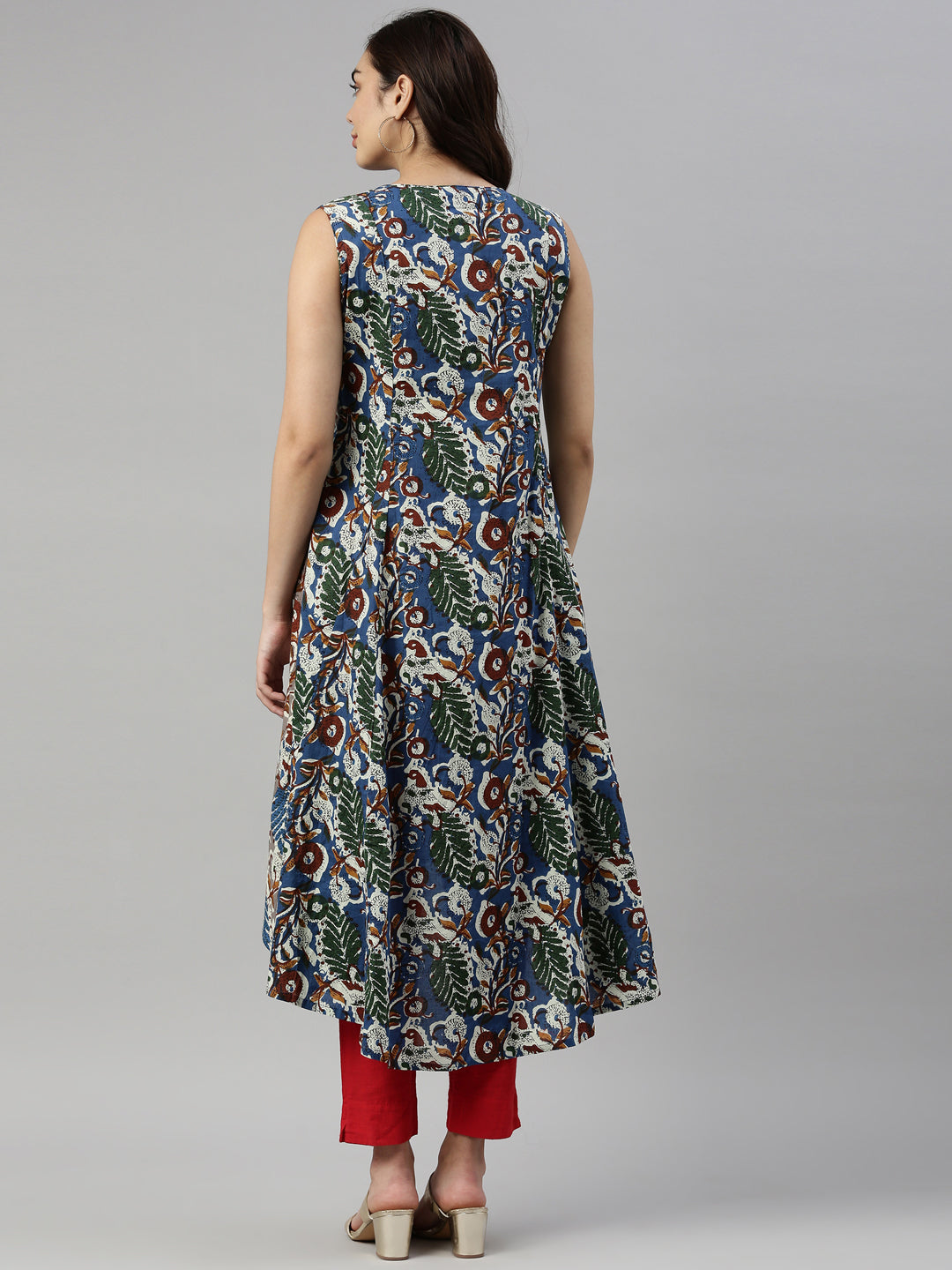 Neerus Blue cotton solid kurti - side view