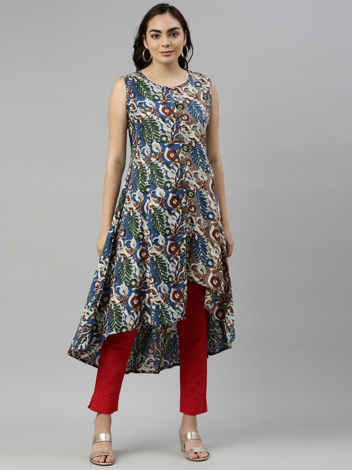 Neerus Blue cotton printed kurti - detail view 2